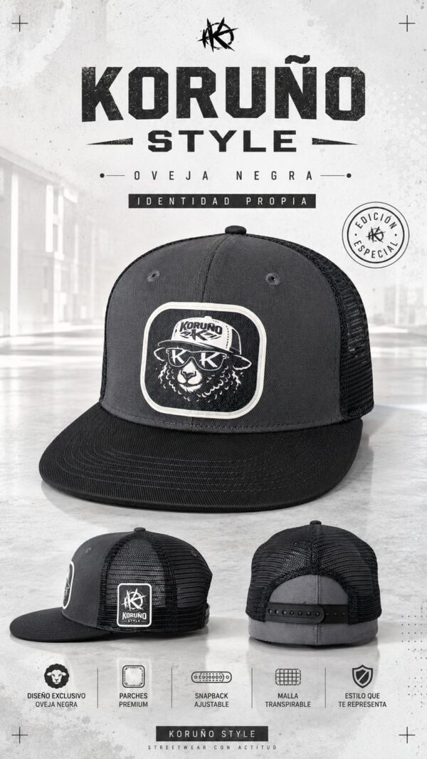 Gorra Koruño Style Trucker Antracita y Negra Oveja Negra
